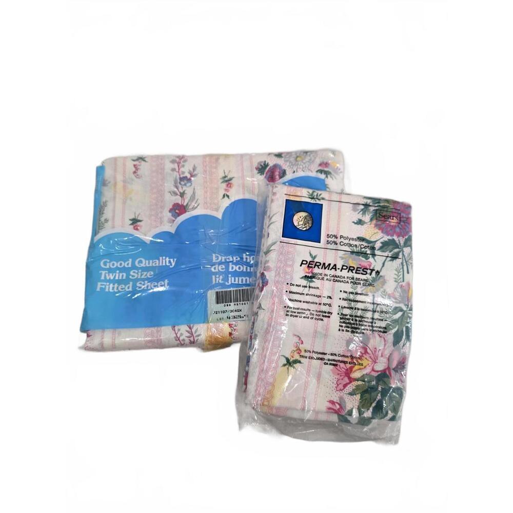 Vintage Sears Twin Bedding Fitted And Pillowcase Set Perma Press Floral New